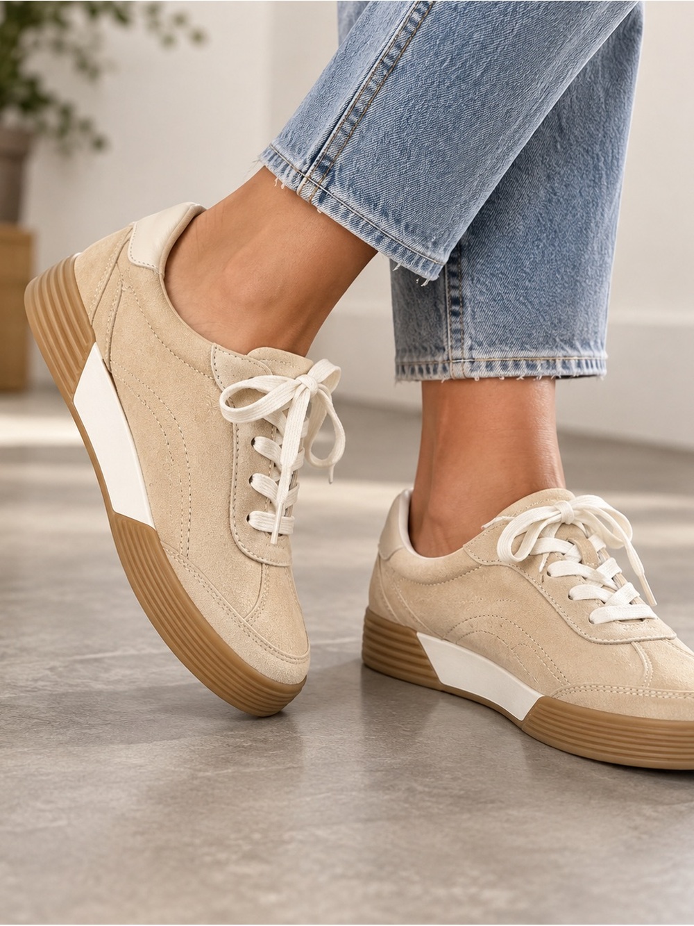 Naturalizer Cami Suede Lace-Up Sneakers Coastal Tan NWT 7.5
